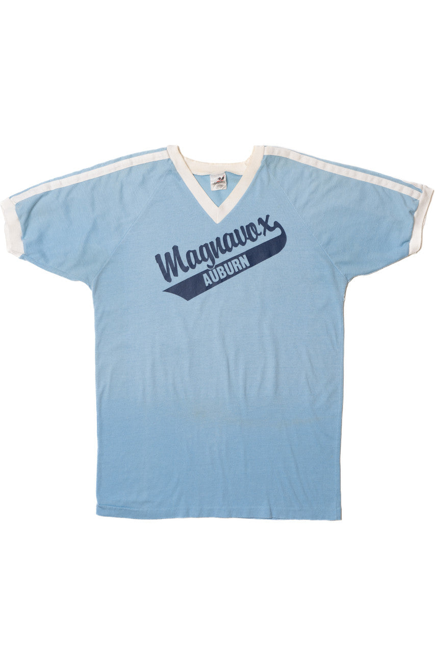 Vintage "Magnavox Auburn" #20 V-Neck Ringer T-Shirt