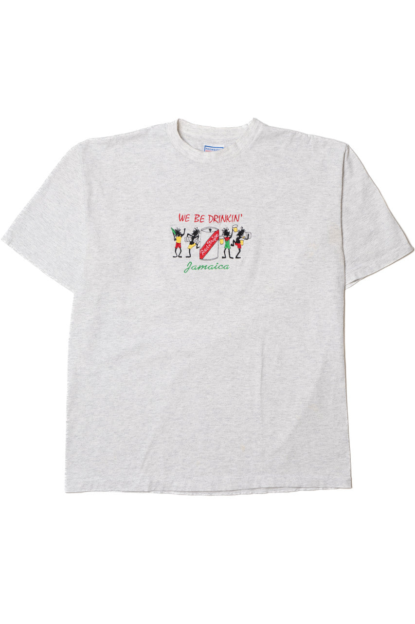Vintage "We Be Drinkin'" Jamaica Red Stripe Beer Embroidered T-Shirt
