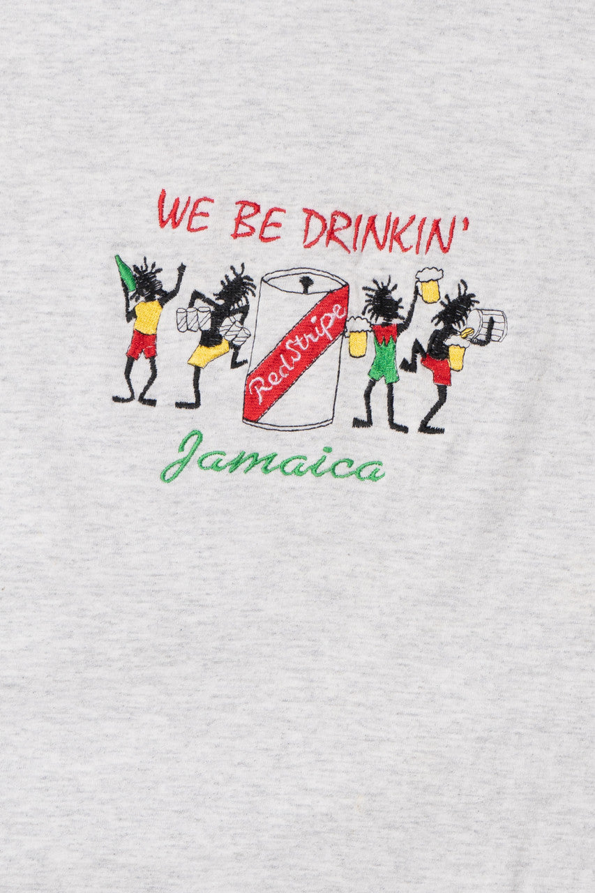 Vintage "We Be Drinkin'" Jamaica Red Stripe Beer Embroidered T-Shirt