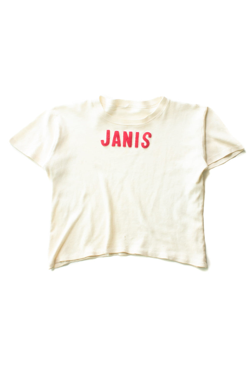 Vintage Homemade Janis Joplin Cropped T-Shirt (1960s)
