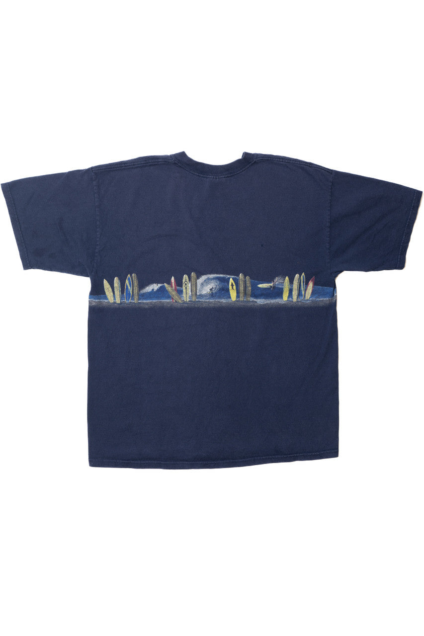 Vintage "Newport Beach" Surfboard Scene Wraparound Print T-Shirt
