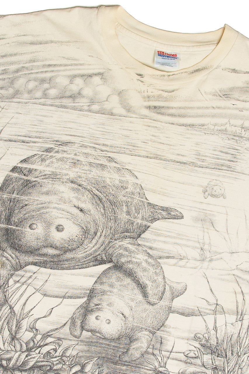 Vintage Manatees All Over Print T-Shirt