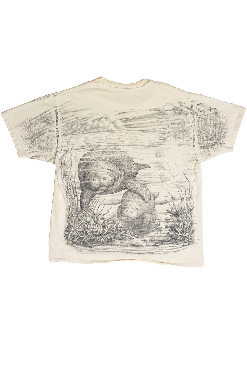 Vintage Manatees All Over Print T-Shirt