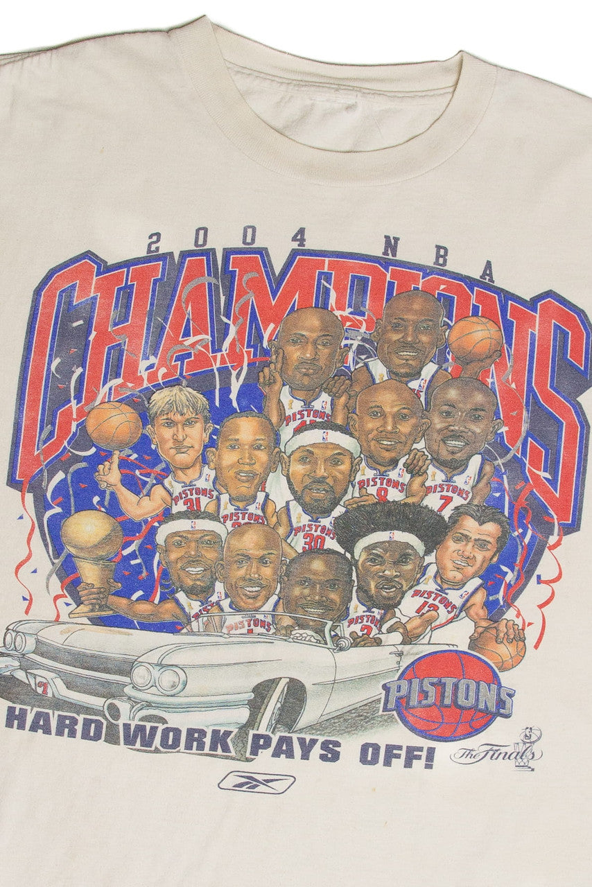 Vintage Detroit Pistons 2004 NBA Champions Caricatures T