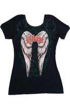 "Skin" Angel Wings Filigree Print Affliction-Style T-Shirt