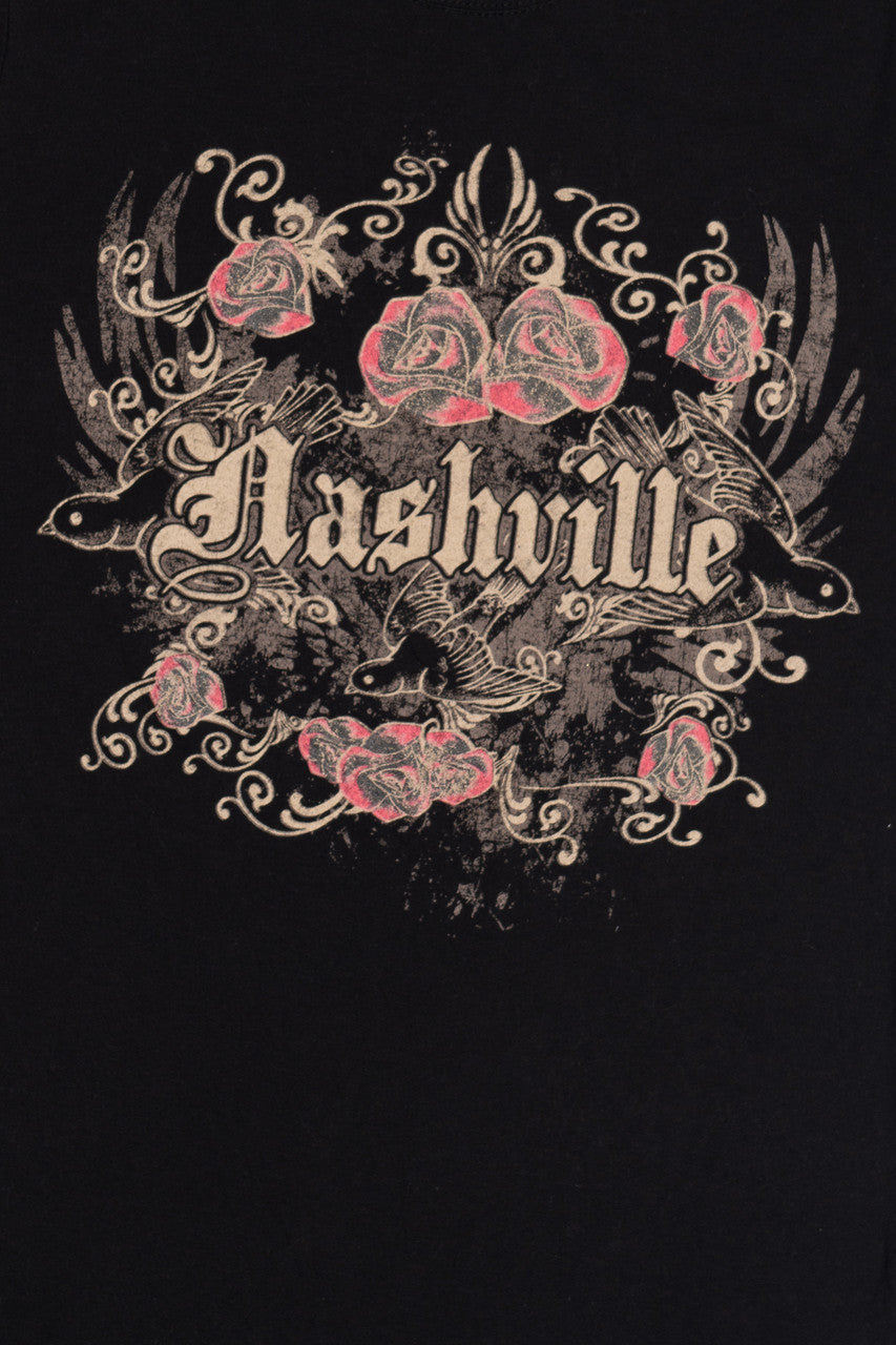 "Nashville" Rose & Swallow Traditional Tattoo Design T-Shirt