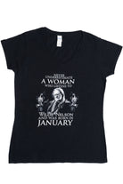 "Never Underestimate A Woman Who Listens To Willie Nelson And Was Born In January" V-Neck T-Shirt