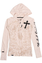 "Rebel Spirit" Rhinestone Affliction-Style Henley T-Shirt With Hoodie