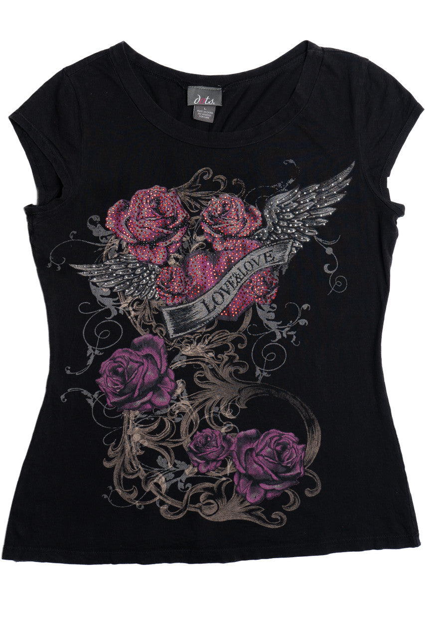Rhinestone Love & Love Cap Sleeve T-Shirt