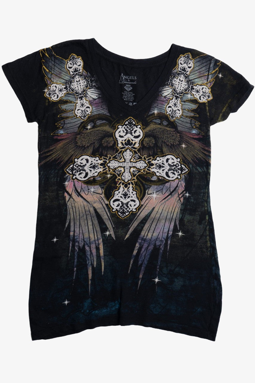 Angels & Diamonds Metallic Crosses V-Neck T-Shirt