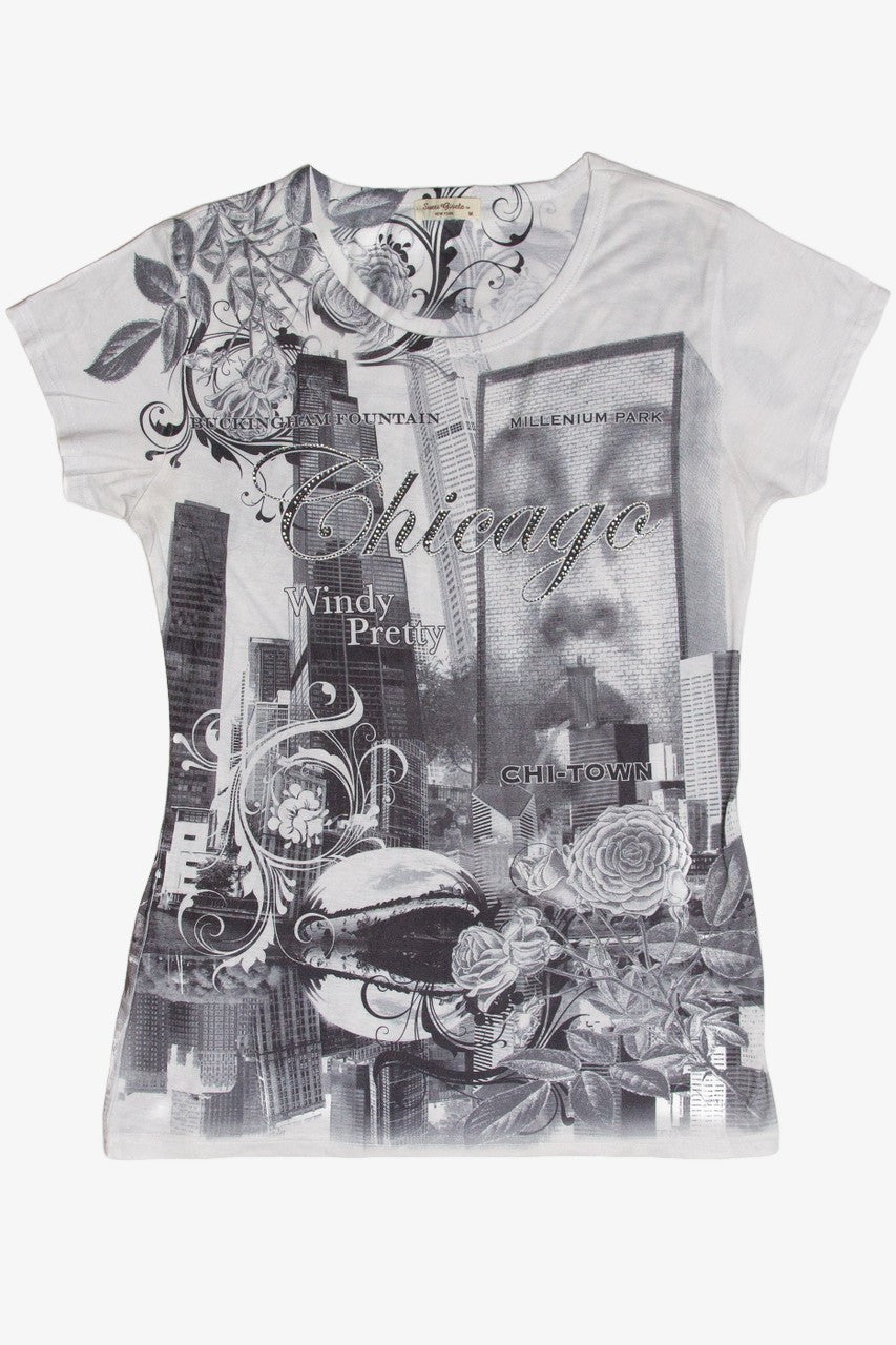 Chicago Rhinestone All Over Graphic T-Shirt