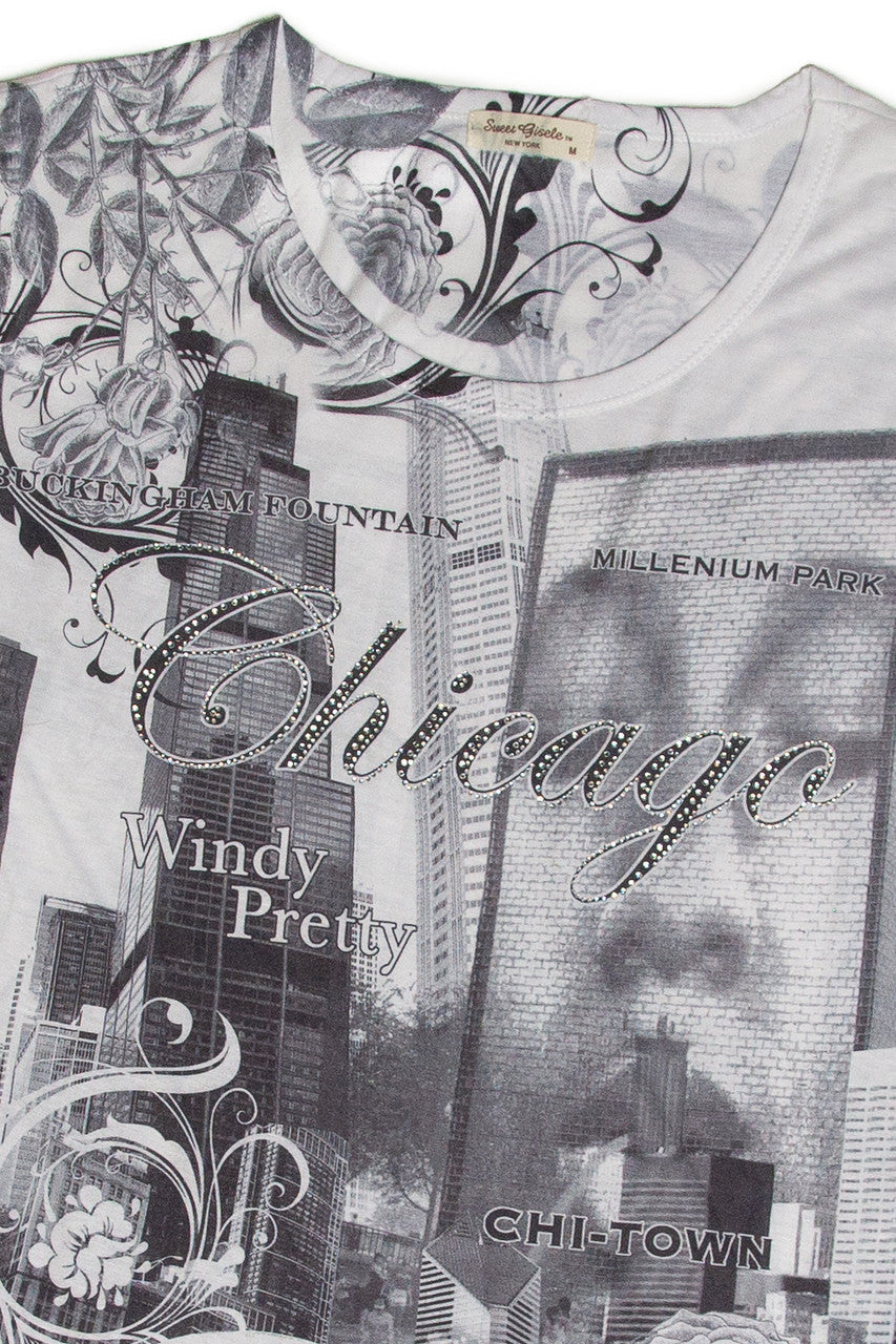 Chicago Rhinestone All Over Graphic T-Shirt
