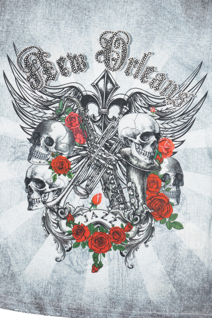 New Orleans Rhinestone Skull T-Shirt