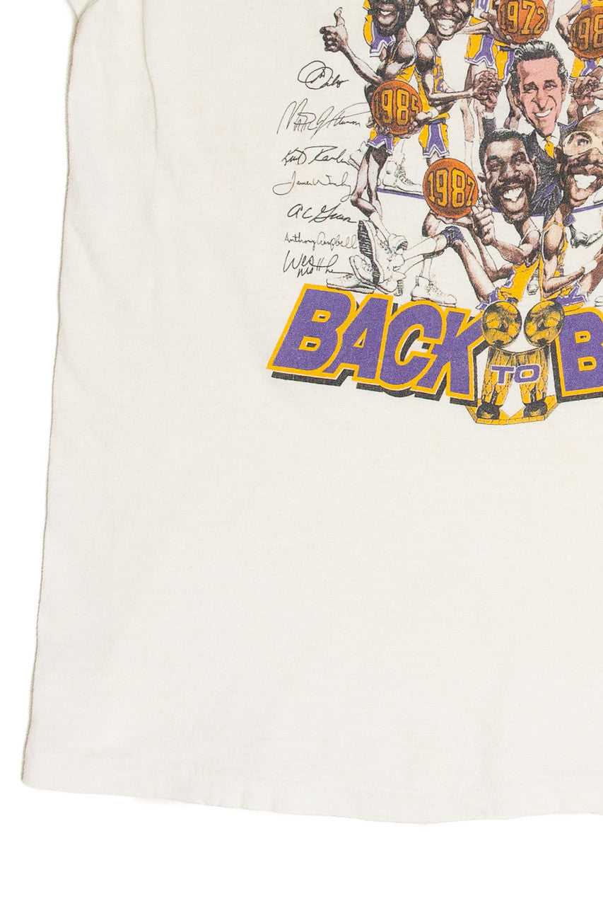 Vintage Los Angeles Lakers Back To Back Champions Caricatures T-Shirt (1988)