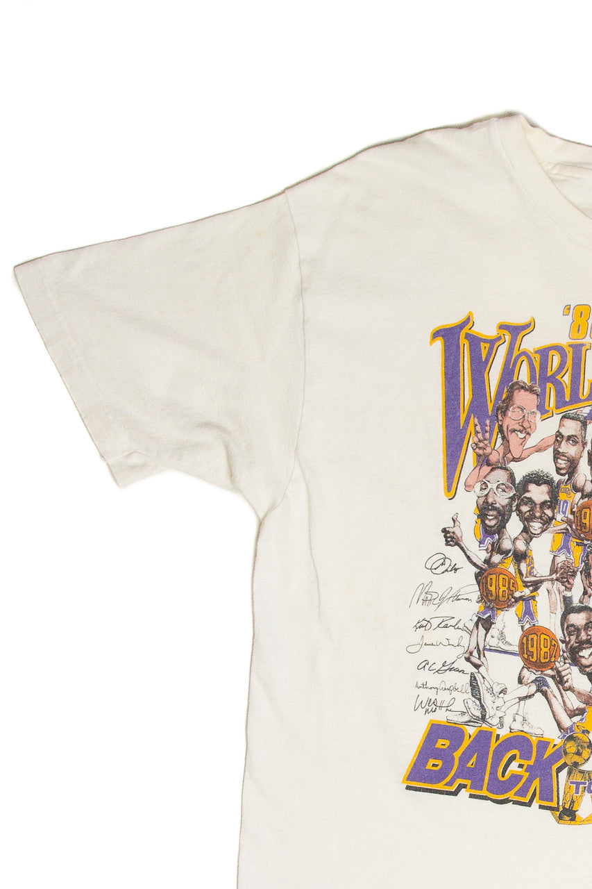Vintage Los Angeles Lakers Back To Back Champions Caricatures T-Shirt (1988)
