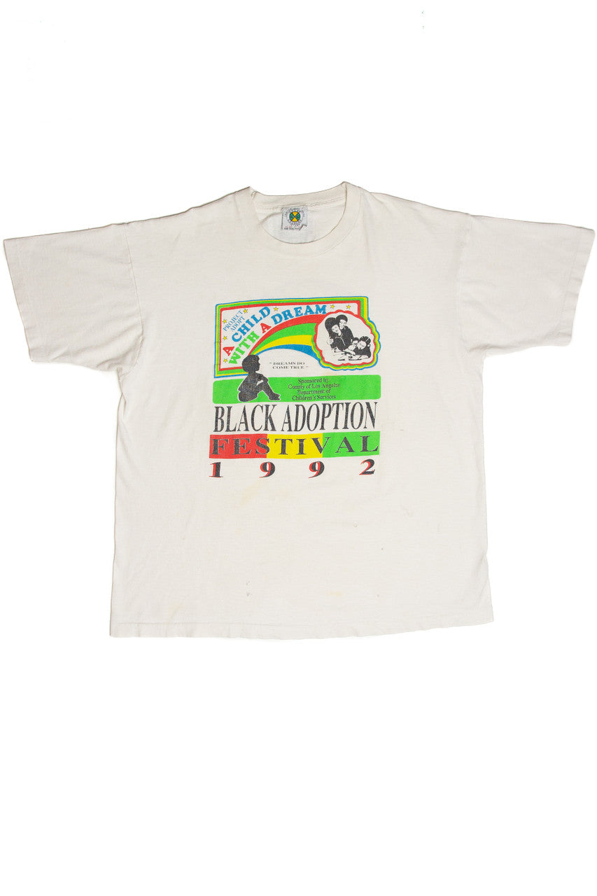 Vintage Distressed Cross Colours Black Adoption Festival T-Shirt (1992)