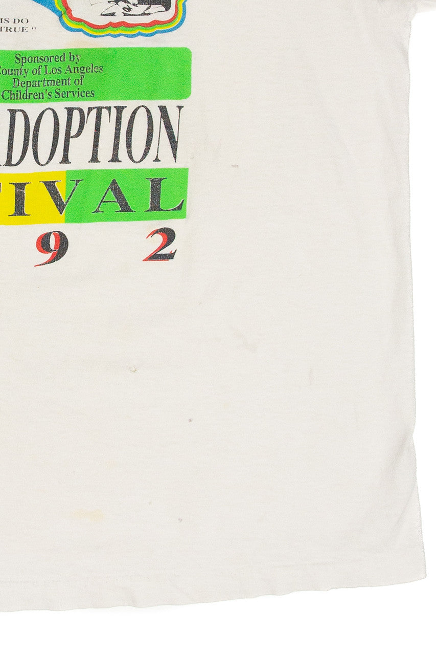 Vintage Distressed Cross Colours Black Adoption Festival T-Shirt (1992)