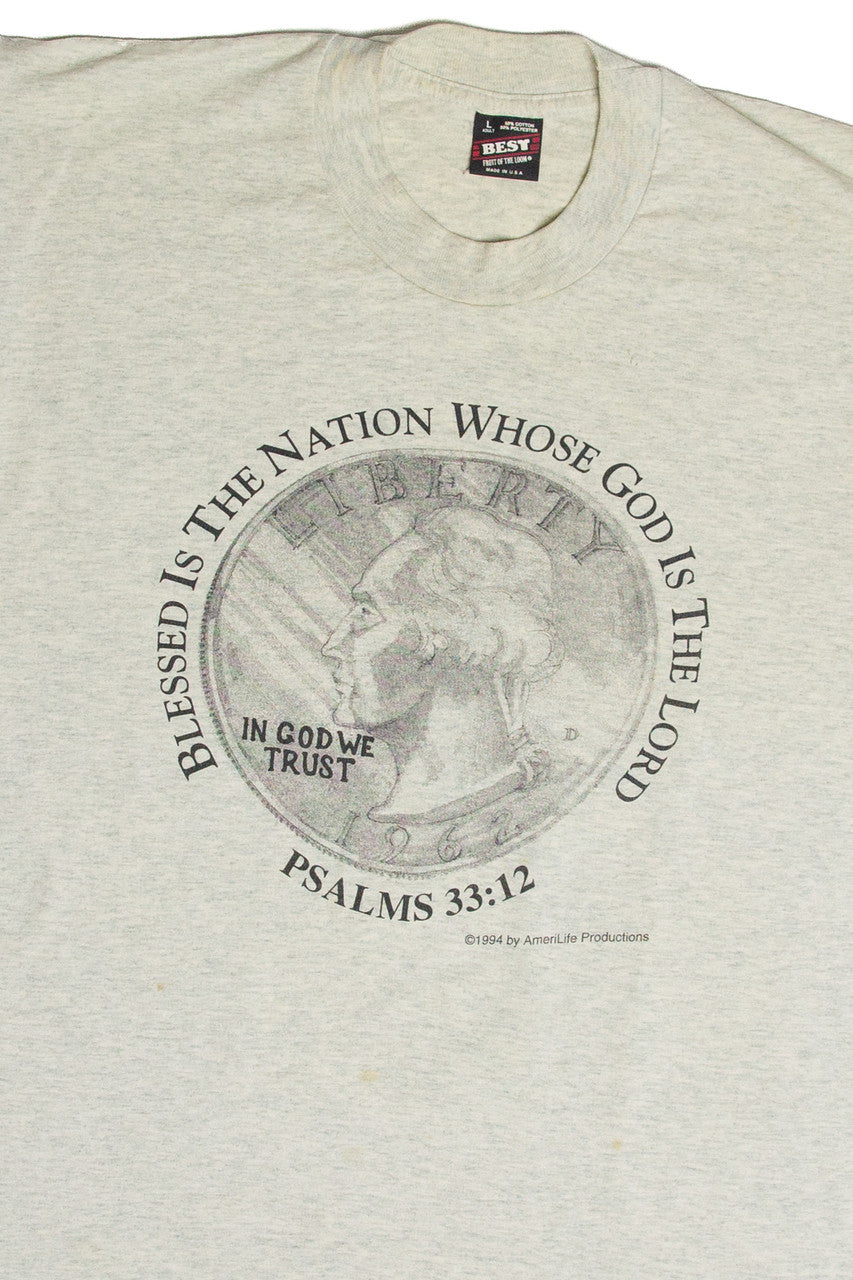 Vintage Psalms 33:12 Quarter T-Shirt 10991