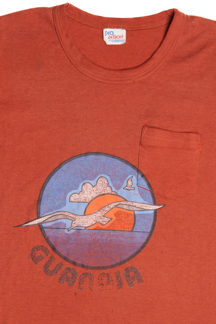 Vintage Distressed "Guanaja" Scenic Print Pocket T-Shirt