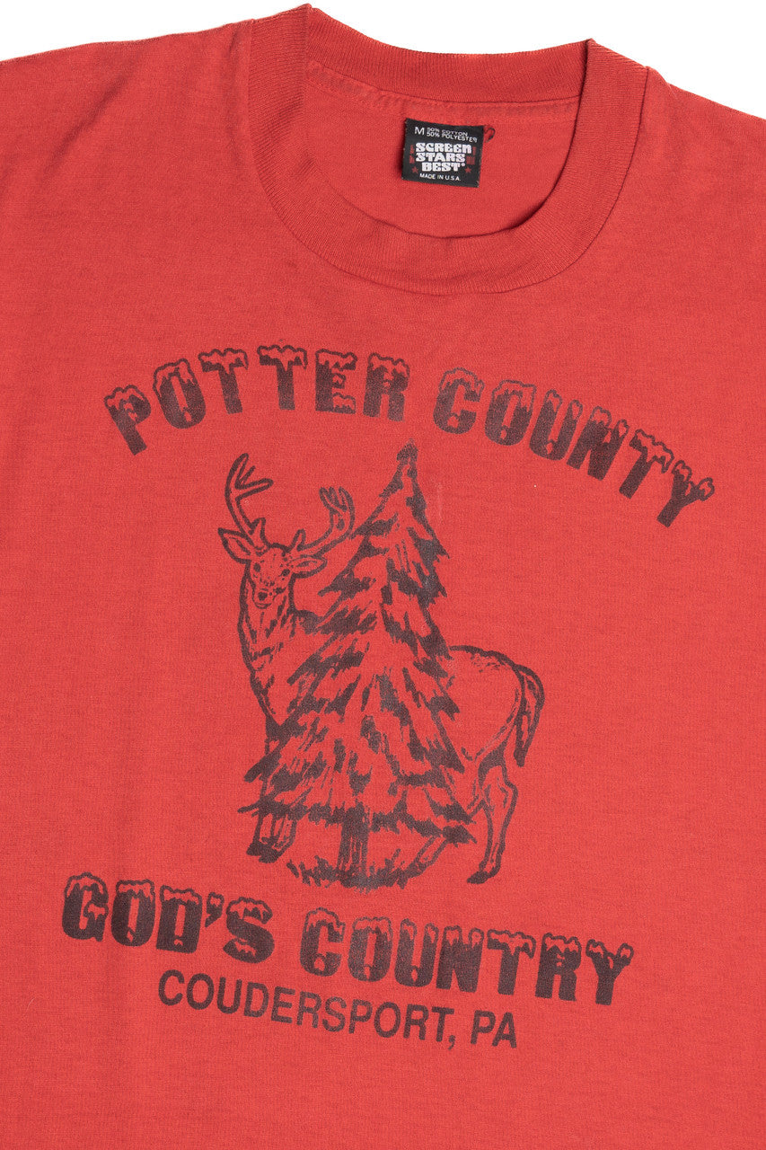 Vintage "Potter County God's Country" Deer & Pine Tree T-Shirt