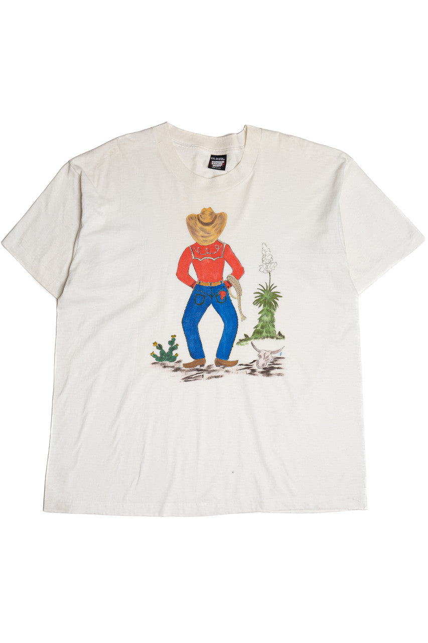 Vintage Hand Painted  Cowboy Desert Scene T-Shirt