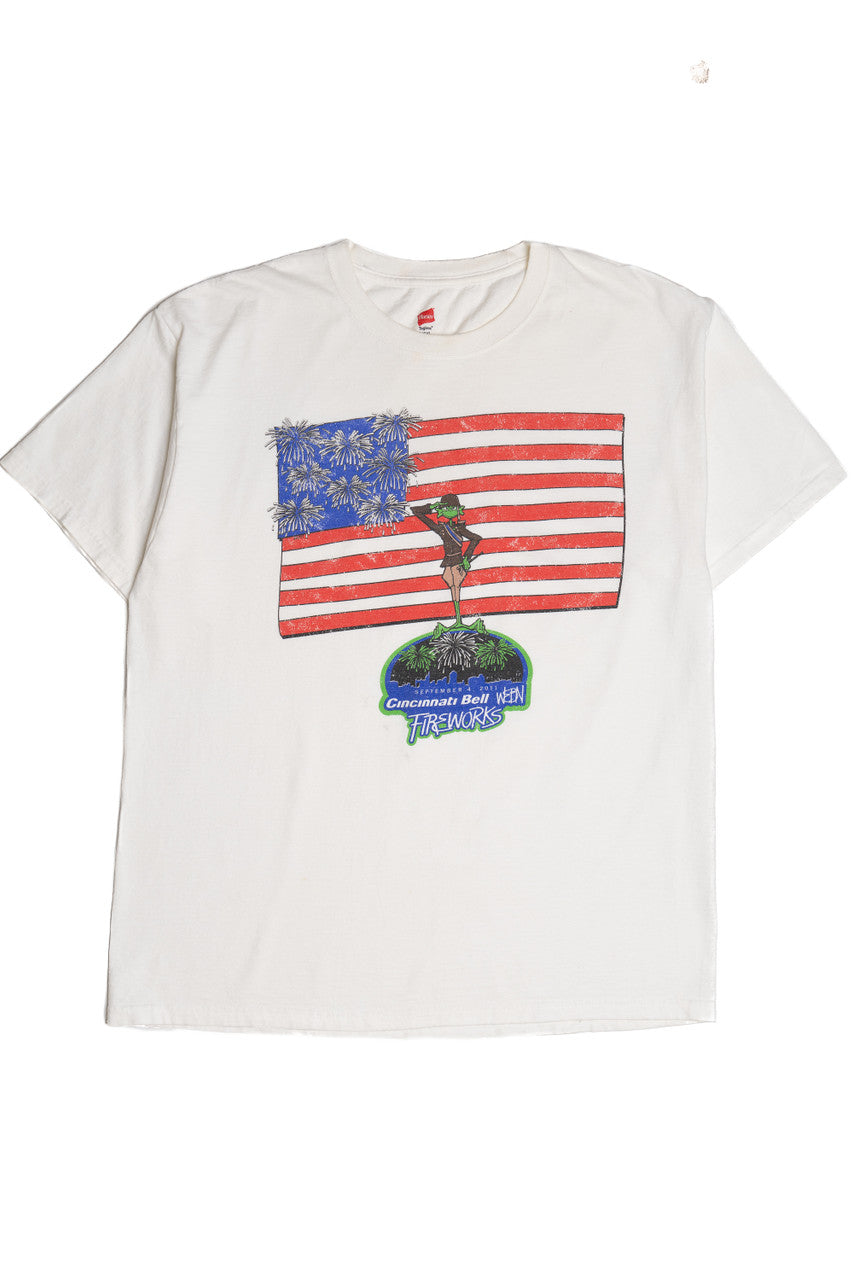 Vintage WEBN Radio Cincinnati Bell Fireworks American Flag T-Shirt