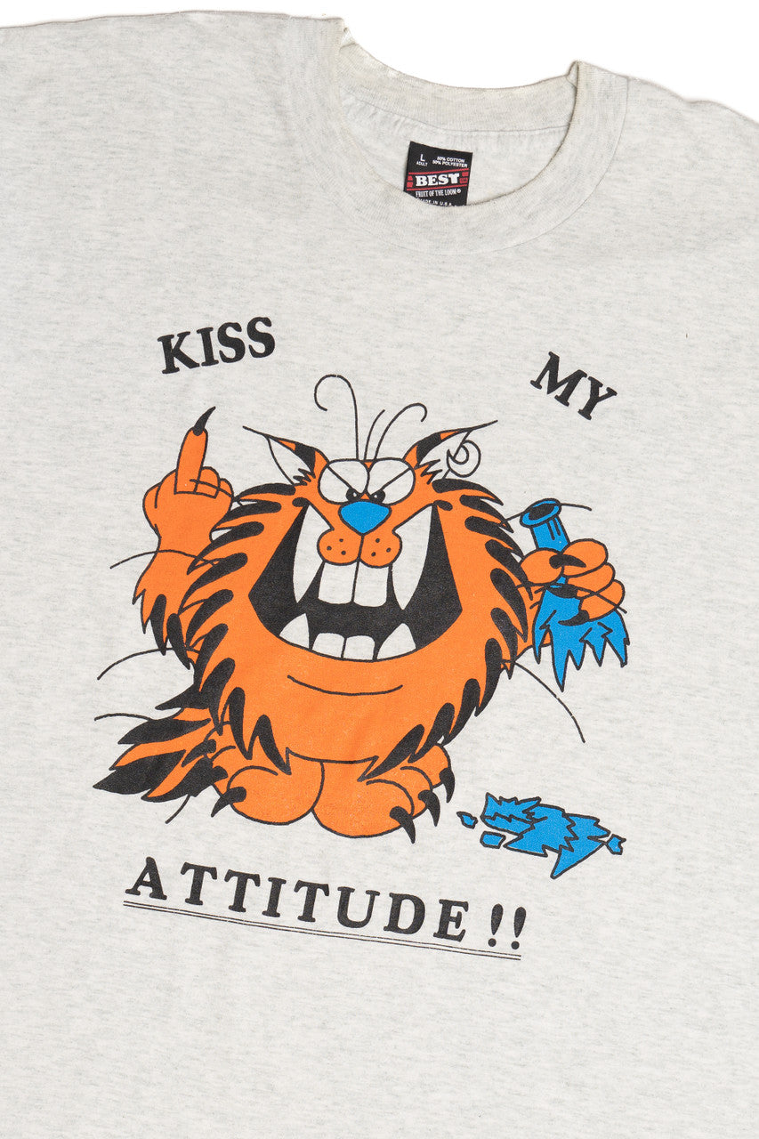 Vintage "Kiss My Attitude" Angry Cat T-Shirt