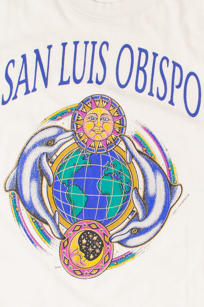 Vintage San Luis Obispo Celestial Dolphin Print T-Shirt