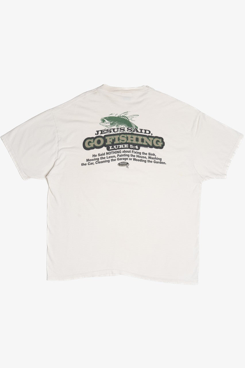 Vintage "Jesus Said, Go Fishing..." Bible Saying T-Shirt