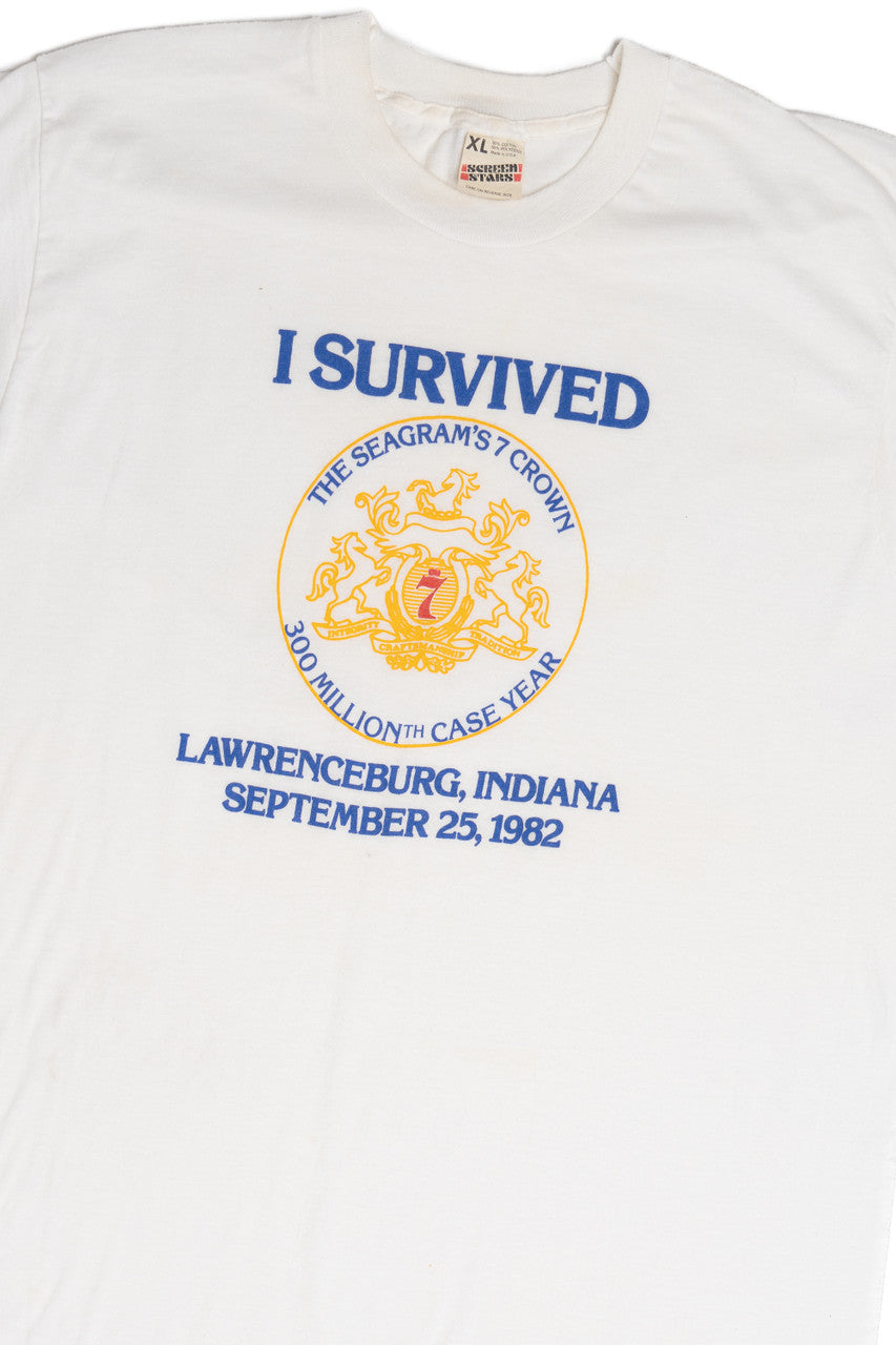 Vintage Seagram's 7 Crown Whiskey "I Survived" T-Shirt