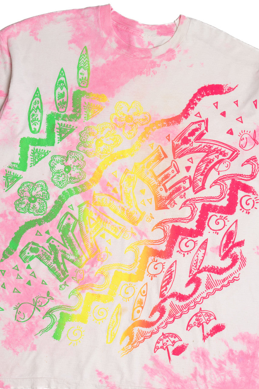 Vintage "Waves" Embossed Print Tie Dye T-Shirt