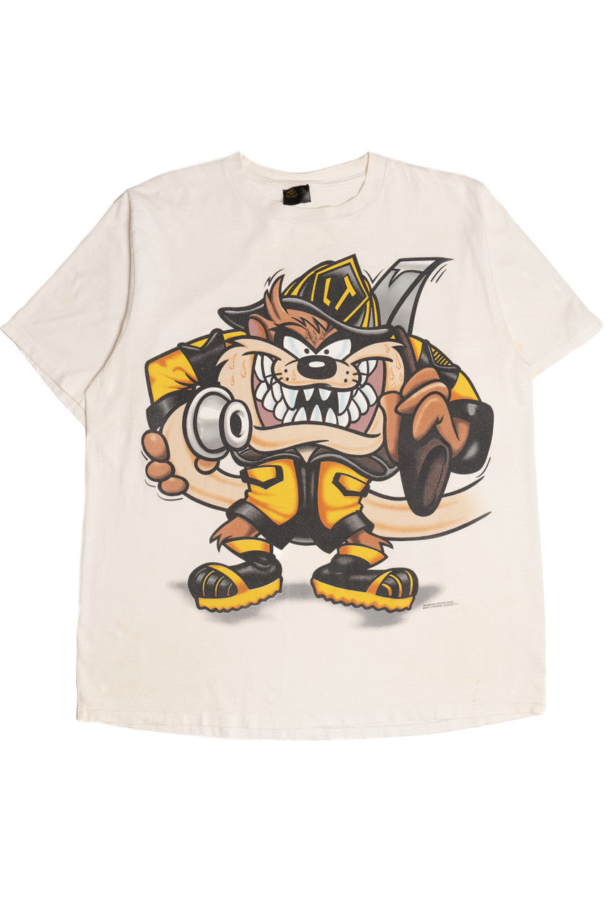 Vintage 1994 Taz Looney Tunes Fireman Front/Back Print T-Shirt