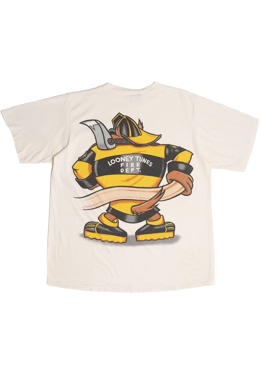 Vintage 1994 Taz Looney Tunes Fireman Front/Back Print T-Shirt