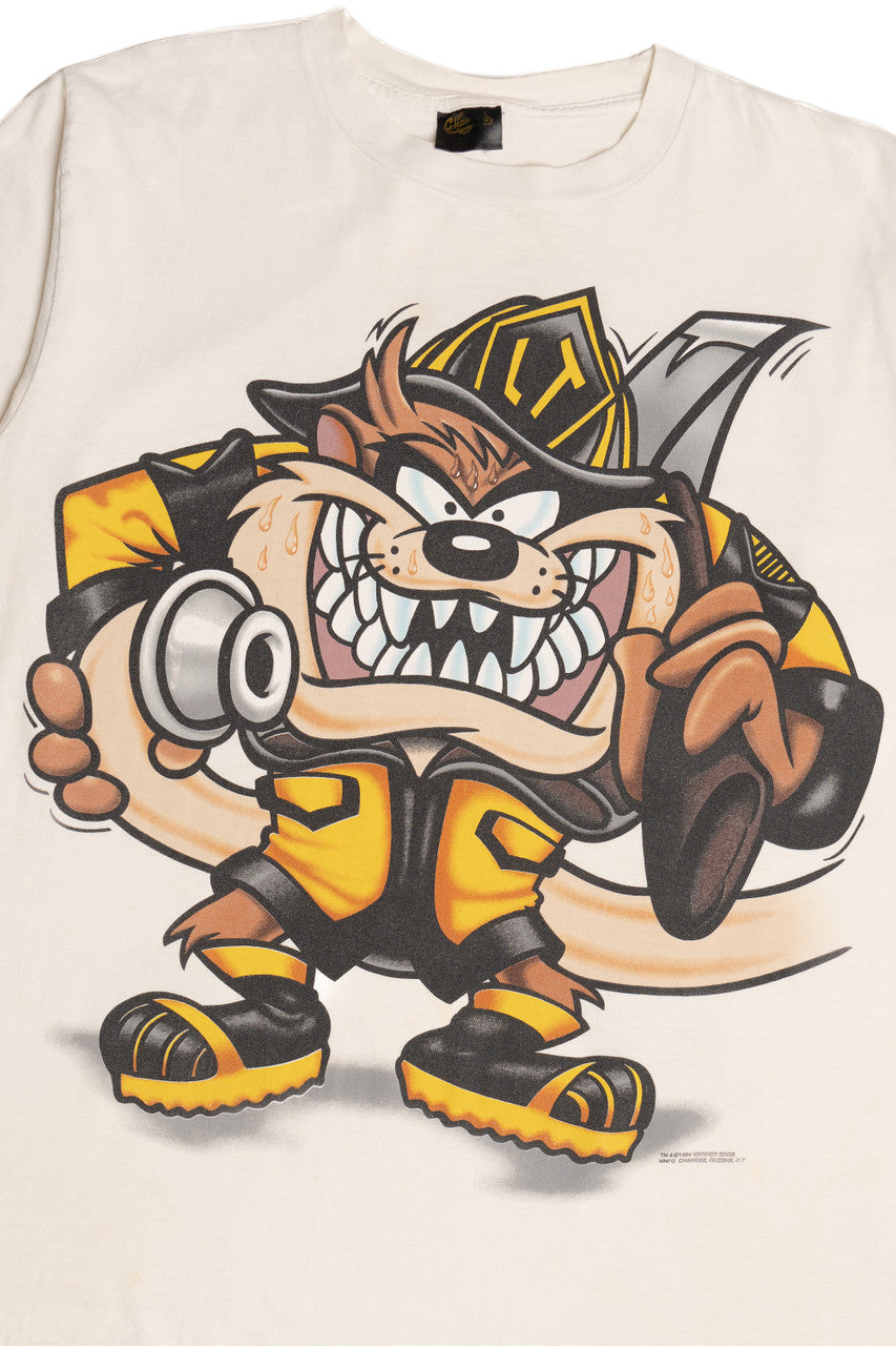 Vintage 1994 Taz Looney Tunes Fireman Front/Back Print T-Shirt