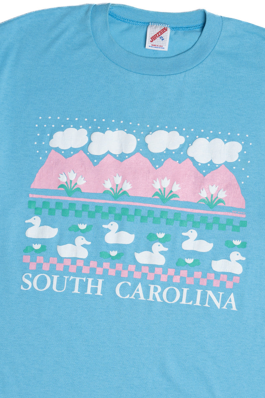 Vintage "South Carolina" Pastel Embossed Print T-Shirt