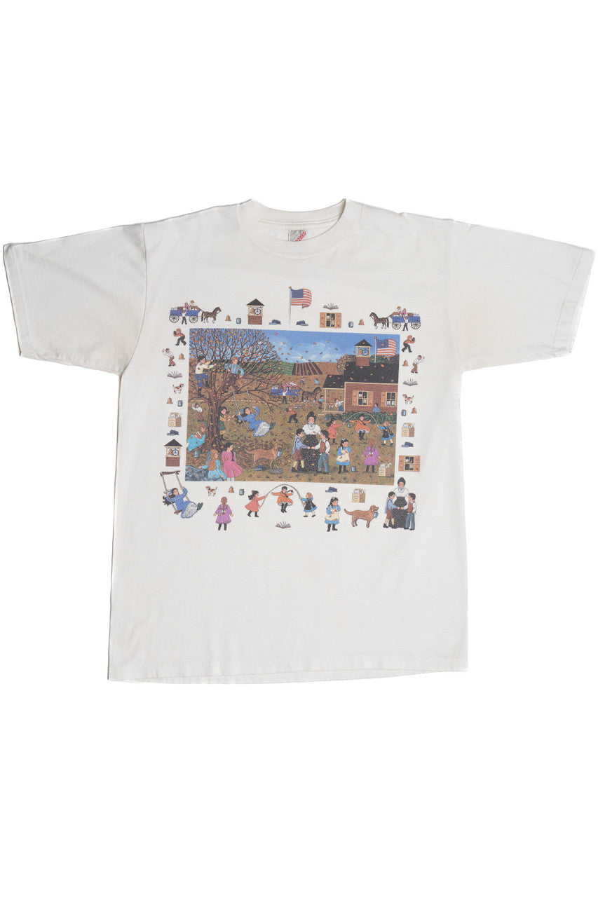 Vintage Quaint Village Scene T-Shirt