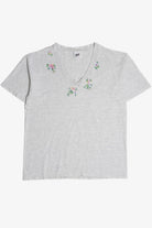 Vintage Hand Painted Floral Border V-Neck T-Shirt