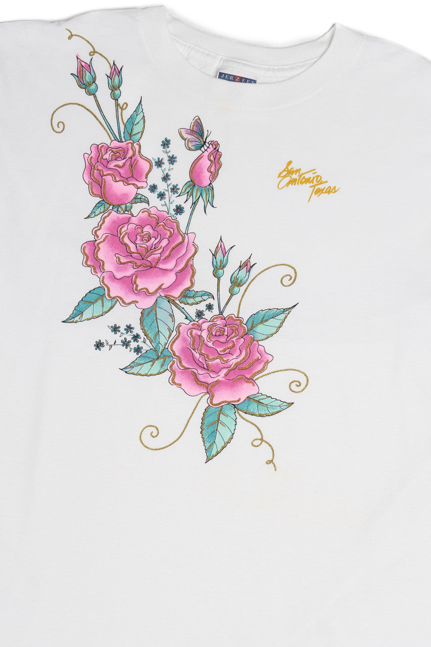 Vintage "San Antonio Texas" Roses & Butterfly T-Shirt