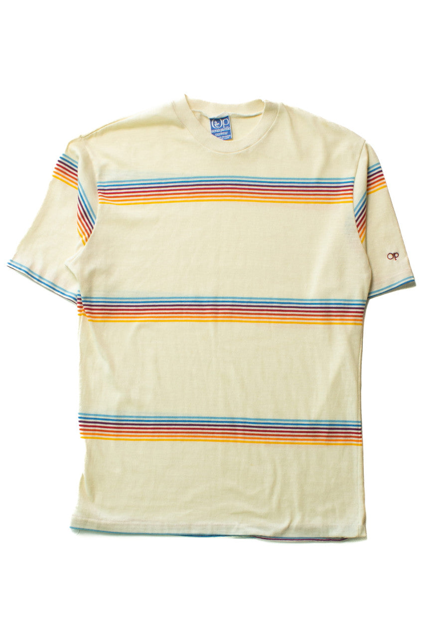 Vintage Cream Striped Ocean Pacific T-Shirt (1980s)