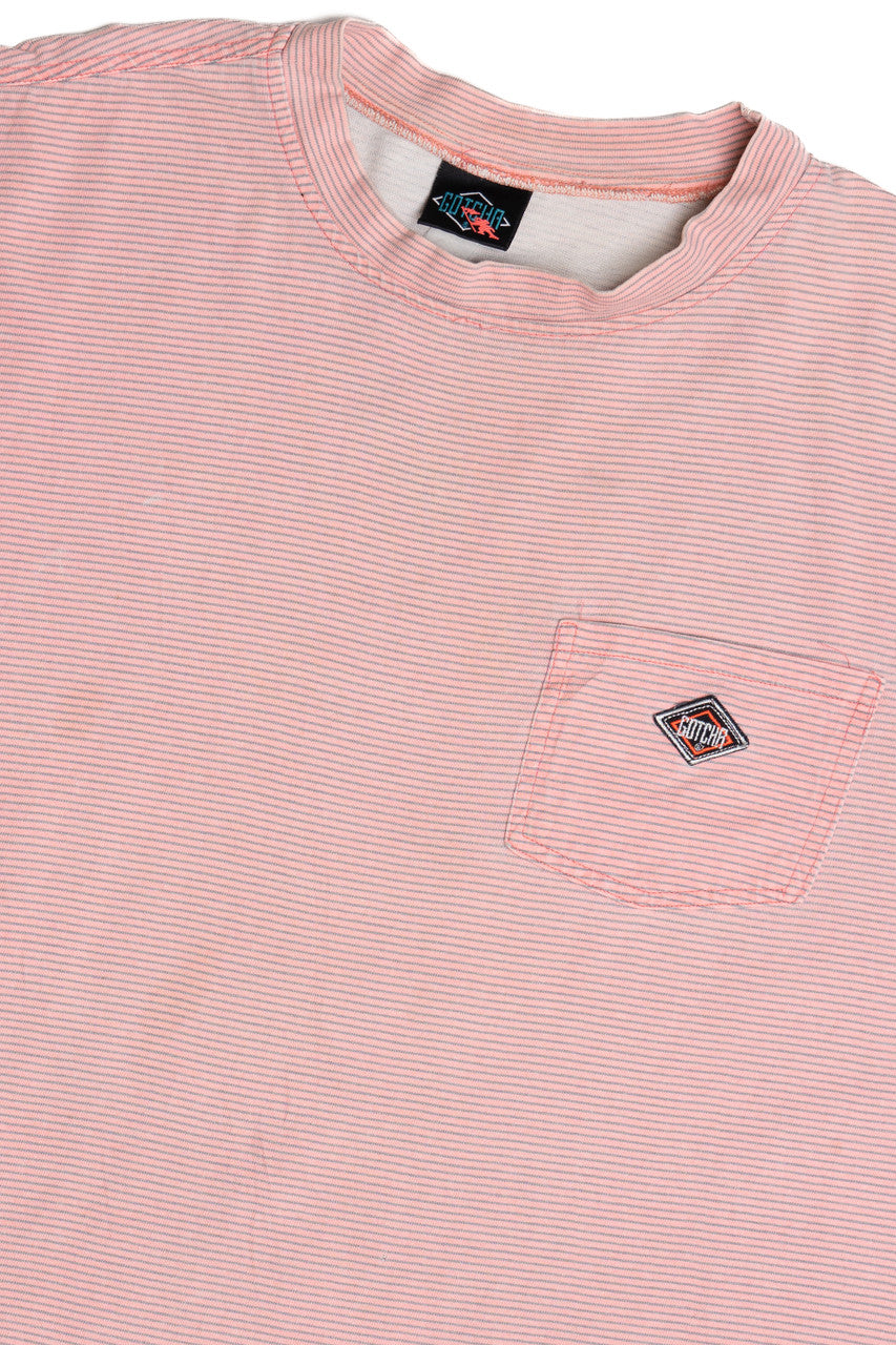Vintage Distressed Gotcha Thin Striped Pocket T-Shirt