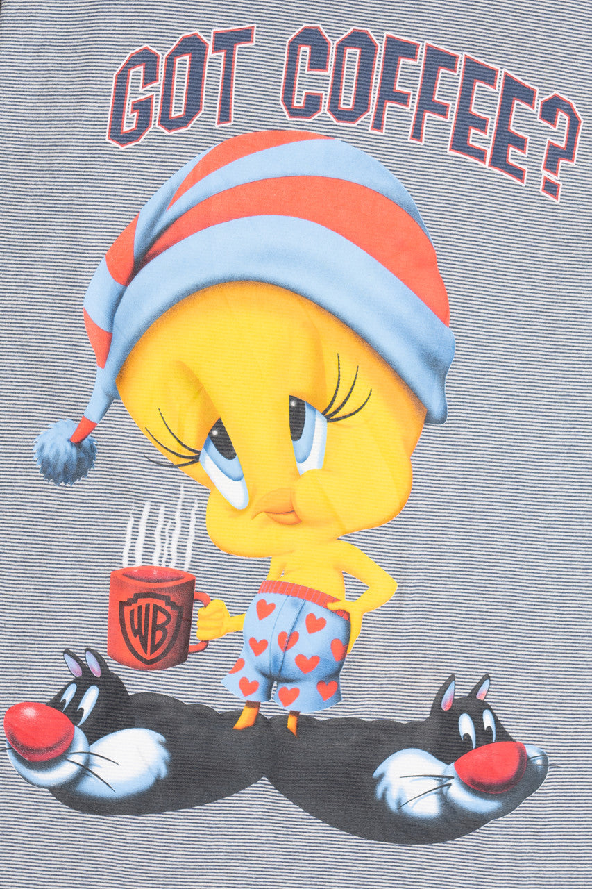 Vintage "Got Coffee?" Tweety Bird Looney Tunes Tall Sleep T-Shirt