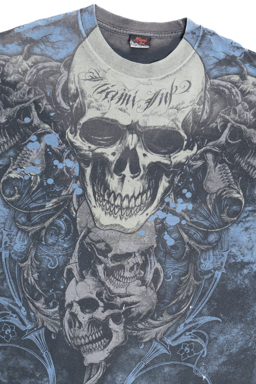 "Miami Ink" Tattoo Shop Skull Print T-Shirt