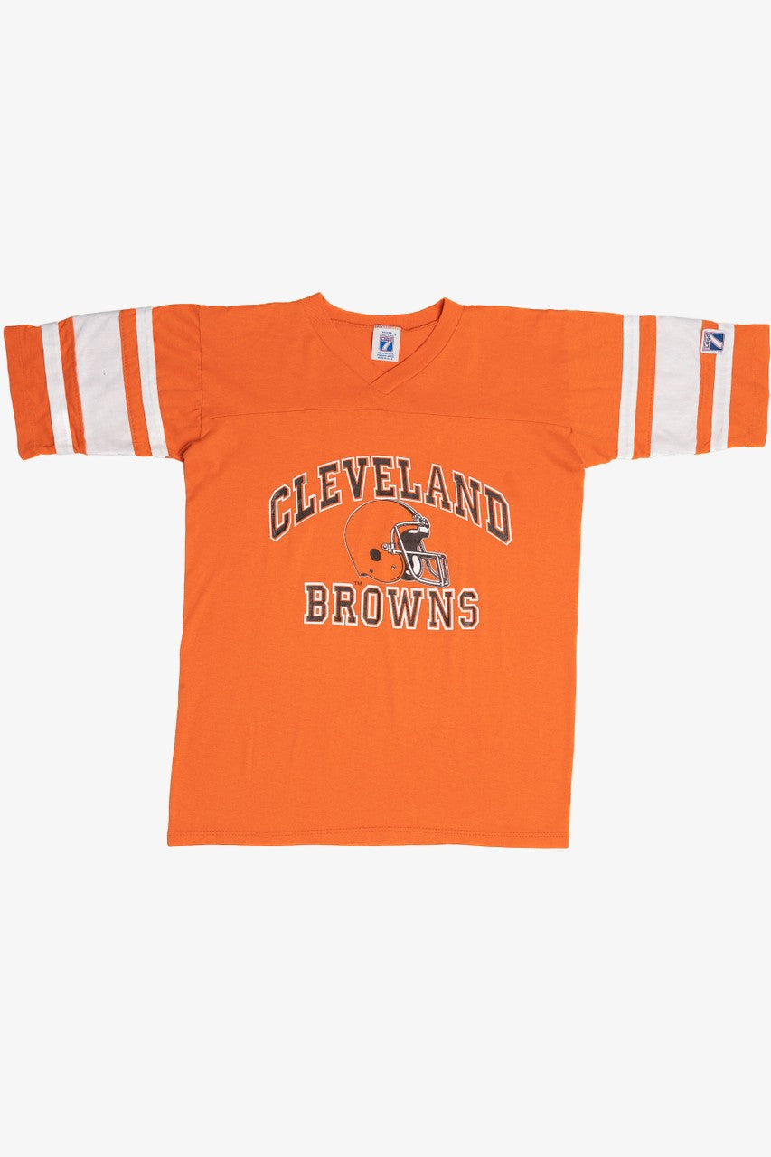 Vintage Cleveland Browns NFL V-Neck Striped Sleeve T-Shirt (1980s)