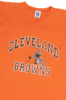 Vintage Cleveland Browns NFL V-Neck Striped Sleeve T-Shirt (1980s)