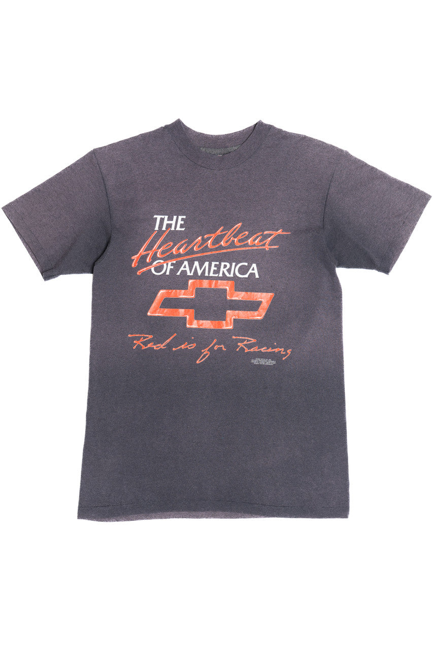 Vintage 1989 Chevrolet "The Heartbeat Of America" "Red Is For Racing" Racing Stats T-Shirt