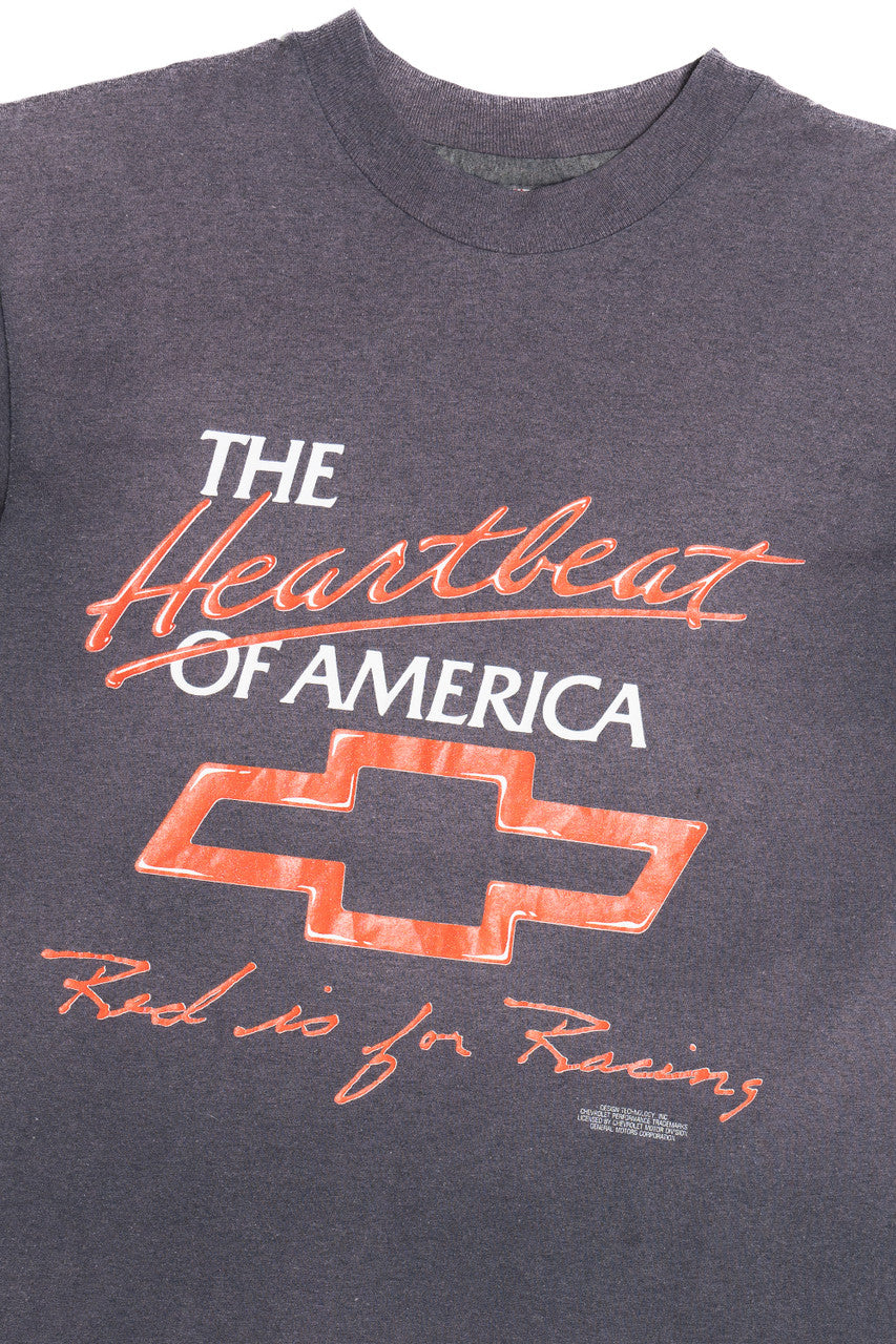 Vintage 1989 Chevrolet "The Heartbeat Of America" "Red Is For Racing" Racing Stats T-Shirt