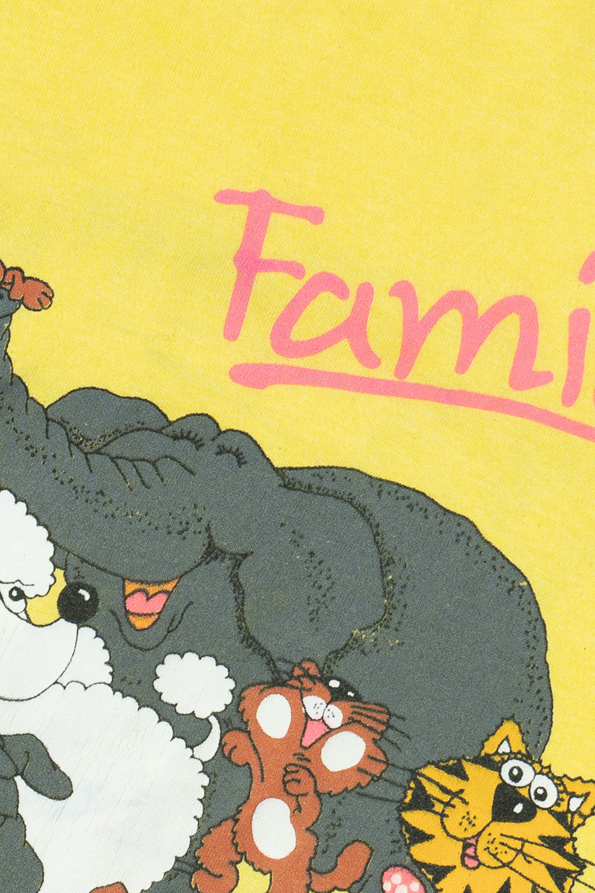 Vintage "Family" Embossed Cartoon Animals T-Shirt