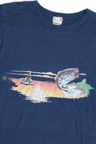Vintage Sunset Fishing Print Ringer T-Shirt (1980s)