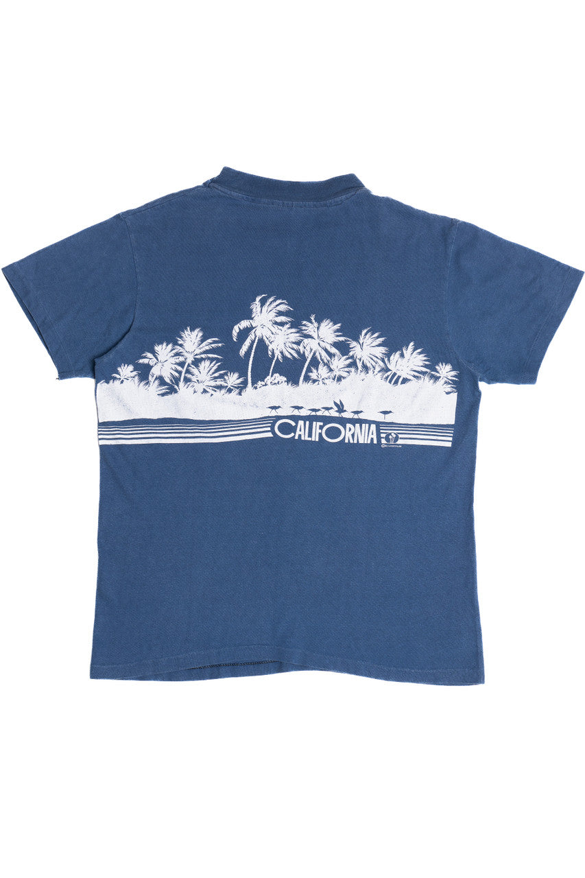 Vintage 1981 Newport Beach California Wraparound Palm Tree Print T-Shirt