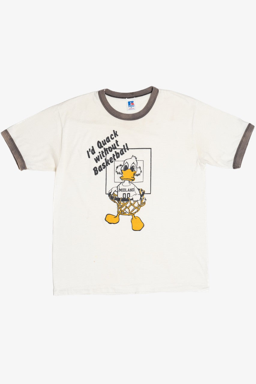 Vintage "I'd Quack Without Basketball" Russell Athletic Ringer T-Shirt (1980s)